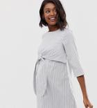 Asos Design Maternity Tie Front Nursing Mini Dress In Stripe-multi