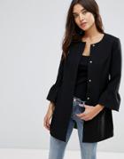 Jdy Coat With Frill Sleeve Detail - Black