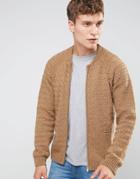Asos Knitted Bomber Jacket In Wool Mix - Brown