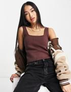 Abercrombie & Fitch Square Front Rib Cami Top In Brown