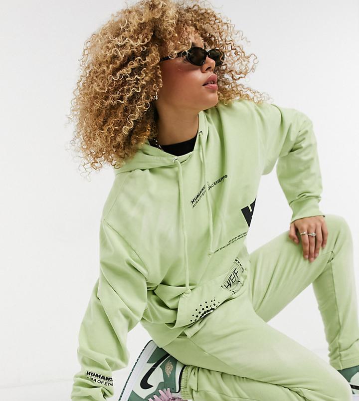 Collusion Text Print Hoodie In Washed Green