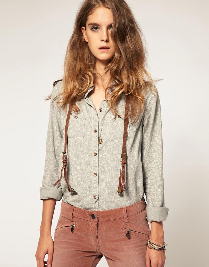 Maison Scotch Roll Sleeve Shirt With Suspender Detail