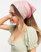 Pieces Square Satin Scarf In Pink Print-multi