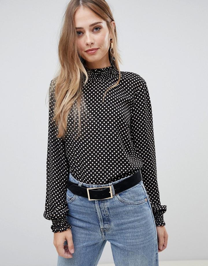 Vila High Neck Polka Dot Blouse - Multi
