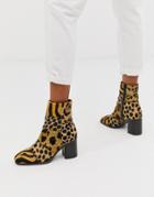 Asos Design Replace Leather Square Toe Boots In Animal Mix-multi