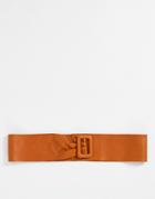 Asos Design Leather Wide Waist Belt With Covered Buckle In Tan-brown