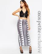 Asos Petite Maxi Skirt In Mono Print With Split Back - Mono