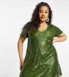 Jaded Rose Plus Sequin T-shirt Mini Dress In Olive Green