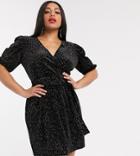 Asos Design Curve Glitter Velvet Mini Tea Dress-black