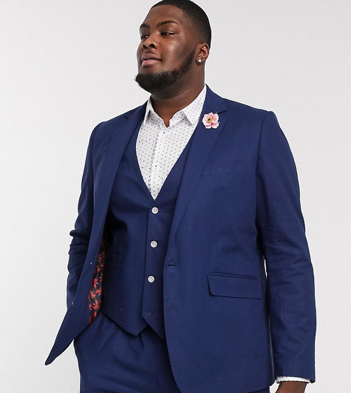 Gianni Feraud Plus Wedding Linen Slim Fit Suit Jacket-navy