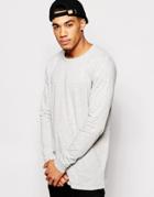 Asos Longline Long Sleeve T-shirt With Crew Neck - Gray Marl