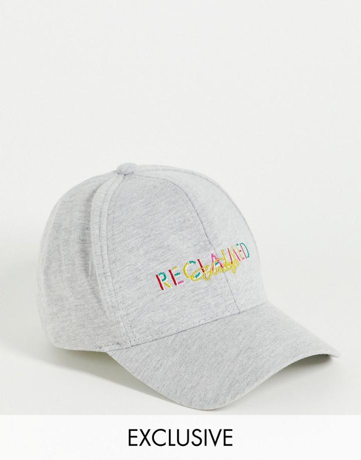 Reclaimed Vintage Inspired Unisex Cap In Gray Heather With Rainbow Logo-grey