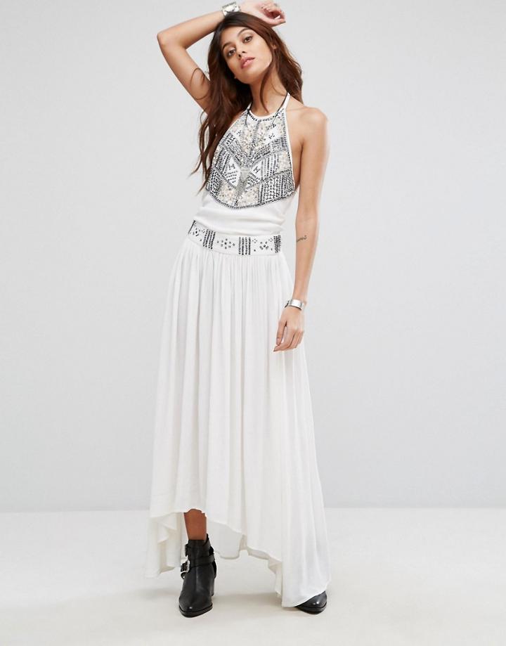 Raga Adeline Halterneck Embroidered Maxi Dress - Cream