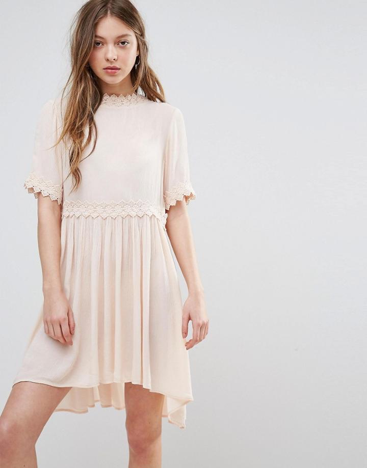 Vero Moda Smock Dress With Crochet Detail - Cream