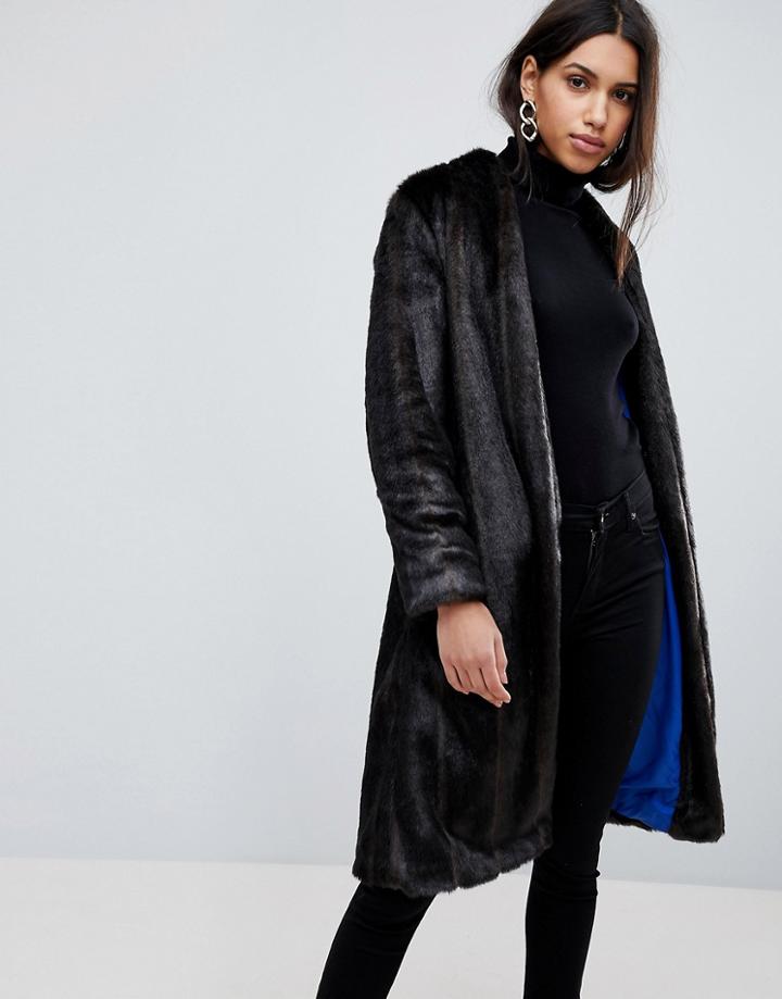 Helene Berman Suki Collarless Faux Fur Coat - Brown