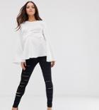 Asos Design Maternity Pull On Jegging In Clean Black With Slash Rip Detail And Under The Bump Waistband
