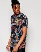 Jaded London T-shirt With All Over Floral Bird Print - Navy