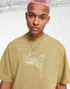 Topman Extreme Oversized T-shirt With Wavy Text Embroidery In Khaki-green