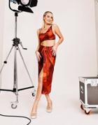 Asos Design Wrap Drape Midi Skirt In Brown Swirl Print - Part Of A Set-multi