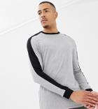 Asos Design Tall Longline Long Sleeve T-shirt With Contrast Shoulder Panel In Gray Marl