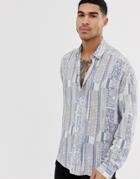 Asos Design Regular Fit Vintage Style Shirt In Gray And Blue - Gray