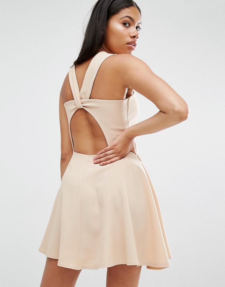 Love Beige Twist Back Guage Strap Skater Dress - Beige