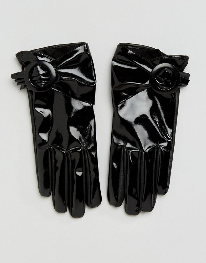 Asos Black Patent Buckle Glove With Touch Screen - Black