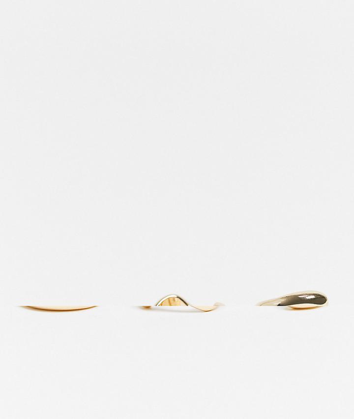 Asos Design Pack Of 3 Rings In Mixed Design In Gold Tone