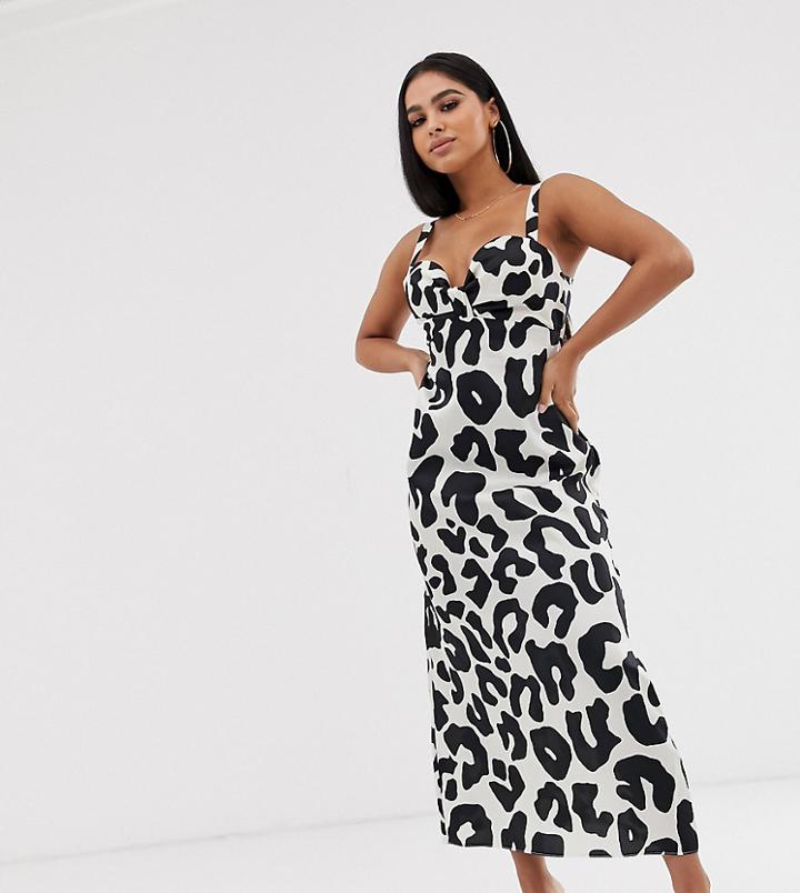 Asos Design Petite Knot Front Maxi Dress With Tie Back In Abstract Animal Print-multi