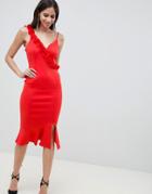 Asos Design Corsage Strap Pephem Midi Dress-red