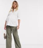 Asos Design Maternity High Rise 'relaxed' Dad Jeans In Khaki-green