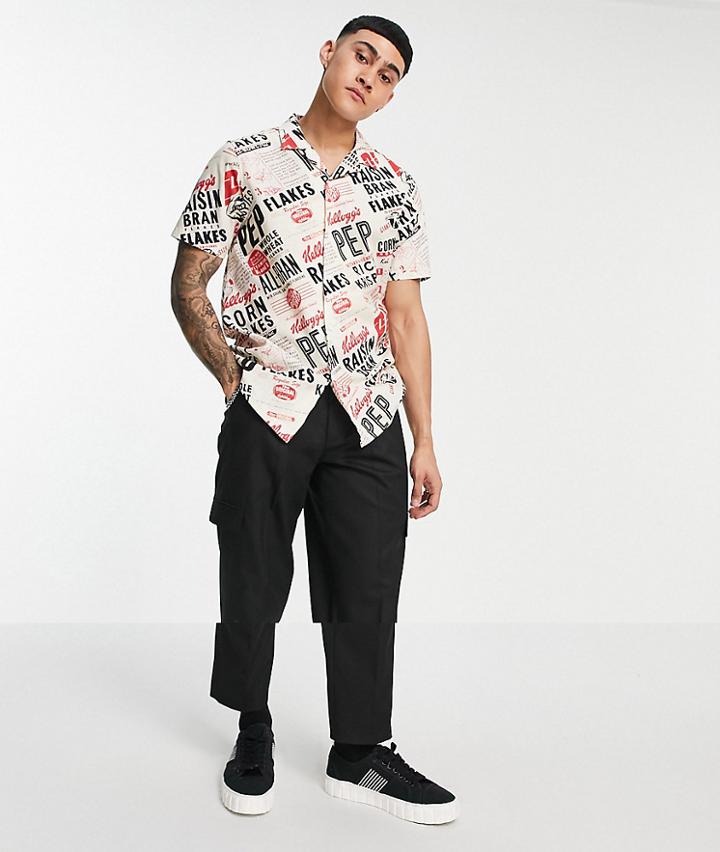 Asos Design Kellogg's Regular Revere Shirt In Textured Cotton-neutral