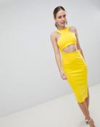 Asos Design Cut Out Button Midi Dress - Yellow