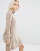 Asos Sweater Dress With Bell Sleeves - Beige