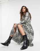 Object Pleated Maxi Shirt Dress In Animal Print-black