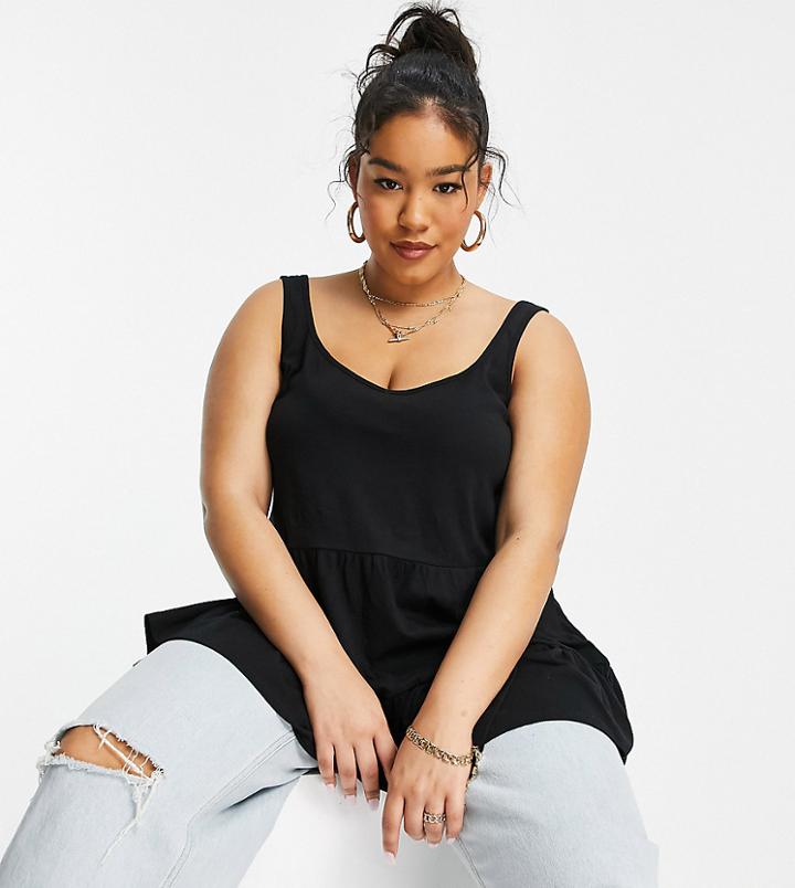 New Look Curve Peplum Cami Top In Black