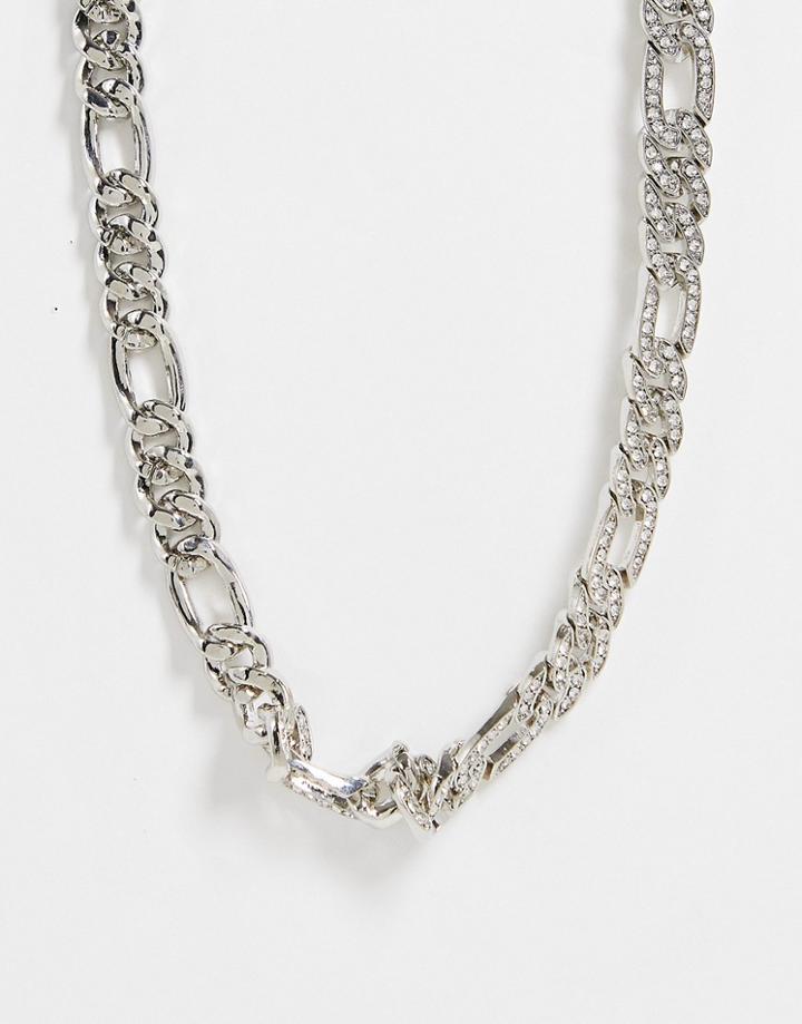 Asos Design Necklace In Crystal Figaro Curb Chain In Silver Tone