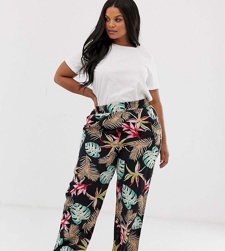 Brave Soul Plus Tropical Print Wide Leg Pants - Multi