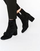 Warehouse Suede Bow Detail Heeled Ankle Boot - Black