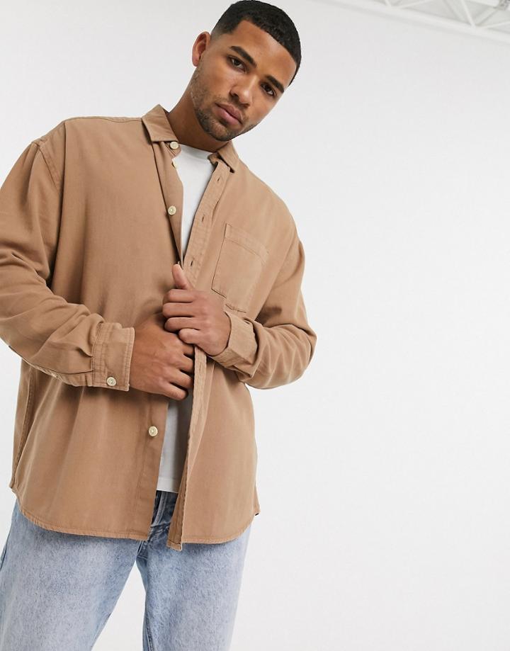 Asos Design 90s Oversized Denim Shirt In Stone-neutral