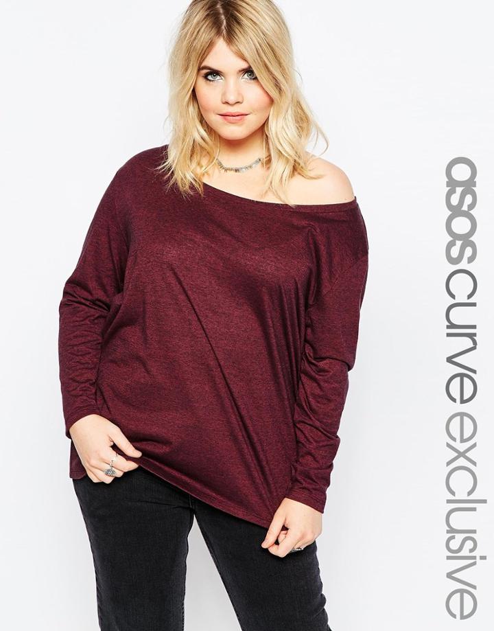 Asos Curve Off Shoulder Top In Neppy Fabric - Oxblood
