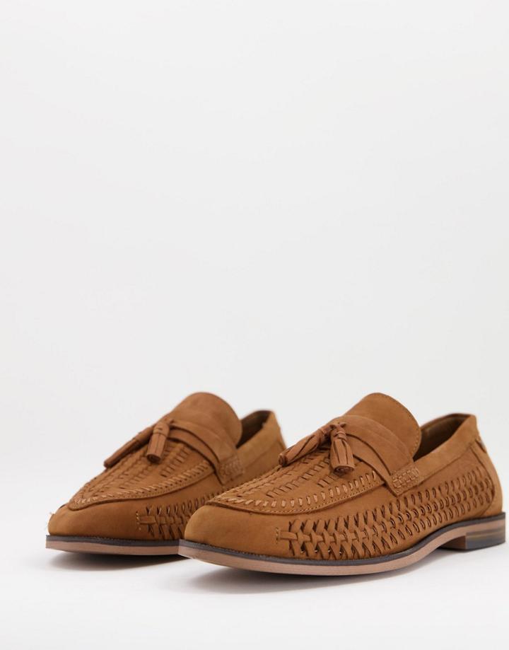River Island Woven Tassel Loafers In Brown