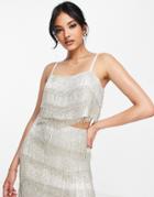 Asos Edition Beaded Fringe Cami Top In Silver