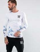 11 Degrees Long Sleeve T-shirt In White With Fade - White