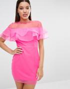 Rare London Ruffle Mesh Mini Dress - Bright Pink