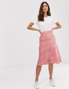 Vero Moda Smudge Print Midi Skirt-pink