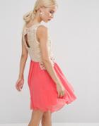 Little Mistress Lace Skater Dress With Keyhole Back - Cream