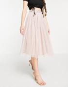 Maya Tulle Midi Skirt Set With Slit In Frosted Pink