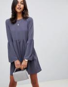 Asos Design Fluted Sleeve Smock Mini Dress - Gray