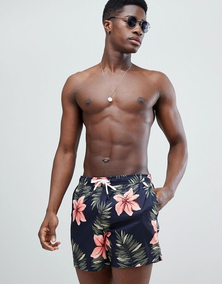 Abercrombie & Fitch Floral Swim Shorts Badge Pocket Logo In Multi - Multi